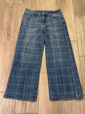 Curve Appeal High Rise Women’s Wide-Leg Plaid Denim Jeans - Size 8 / 29 waist